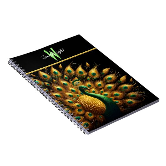 Majestic Peacock Elegance Monogram Notitieboek (Rechterzijde)