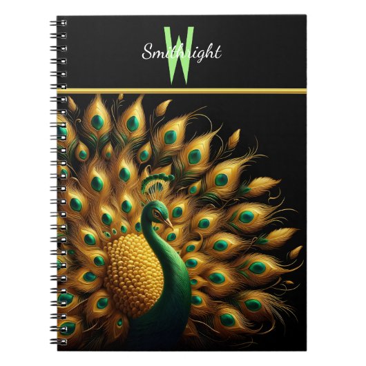 Majestic Peacock Elegance Monogram Notitieboek (Voorkant)