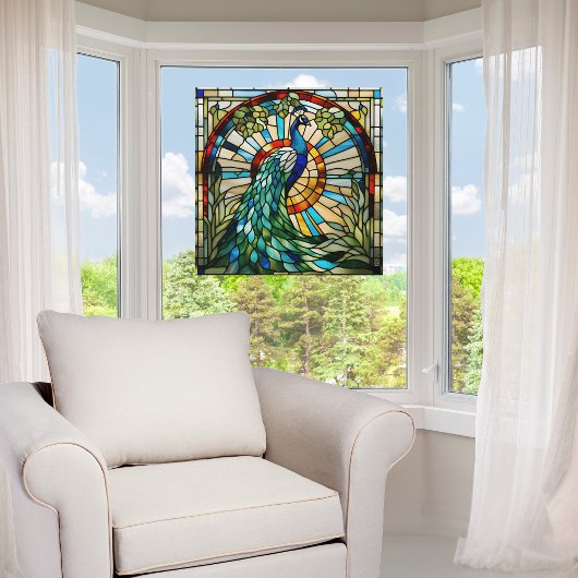Majestic Peacock Faux Glas in lood Raamsticker