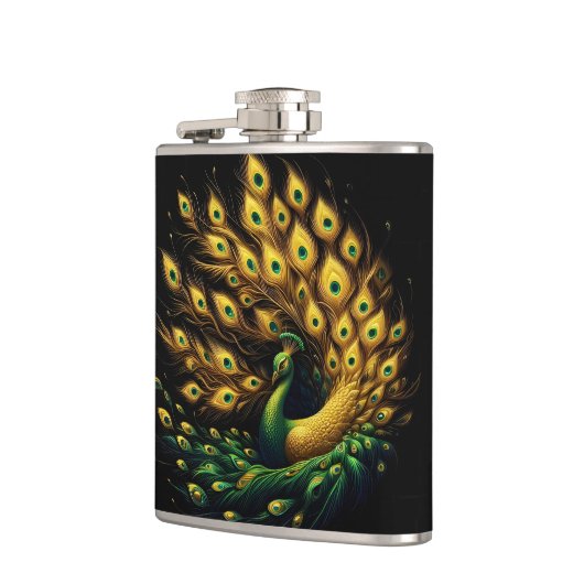 Majestic Peacock in Witte Ruimte Heupfles (Links)