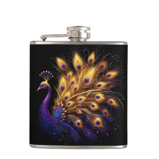 Majestic Peacock sierlijk weergegeven op wit Heupfles