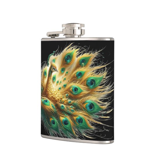 Majestic Peacock Vertoningen Groen en Geel Plumage Heupfles (Links)