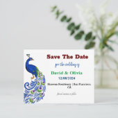 Majestic Peacock Wedding Save The Date Postcard Briefkaart (Staand voorkant)