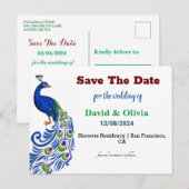 Majestic Peacock Wedding Save The Date Postcard Briefkaart (Voorkant / Achterkant)