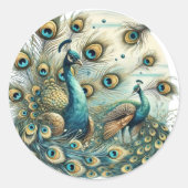 Majestic Peacocks – Levendig Veerscherm Ronde Sticker (Voorkant)