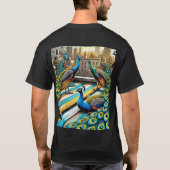 Majestic Peacocks Rooftop Gathering T-shirt (Achterkant)