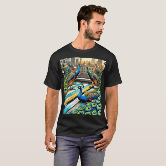 Majestic Peacocks Rooftop Gathering T-shirt (Voorkant volledig)