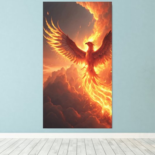 Majestic Phoenix is herboren zijn gloeiende sint Canvas Afdruk (Insitu (Houten vloer))