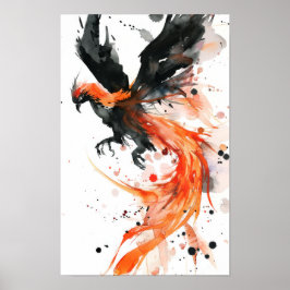 Majestic Phoenix schets stijl zwart Poster