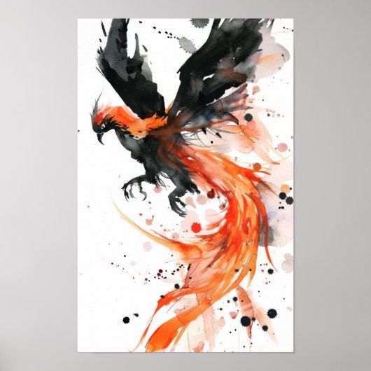 Majestic Phoenix schets stijl zwart Poster (Voorkant)