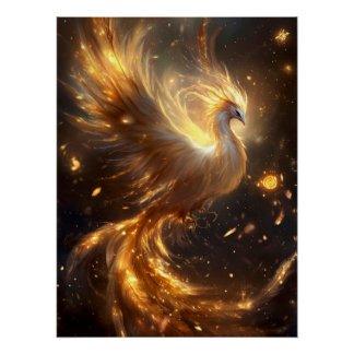 Majestic Phoenix stijgt op in gouden vlammen Perfect Poster