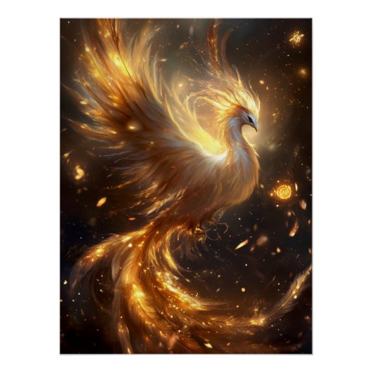 Majestic Phoenix stijgt op in gouden vlammen Perfect Poster (Voorkant)