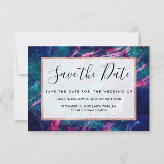 Majestic Pink Blauwgroen Groene Stapelnevel Save The Date (Voorkant)