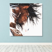 Majestic Pinto Horse Painting beroemd gemaakt door Canvas Afdruk (Insitu (Houten vloer))