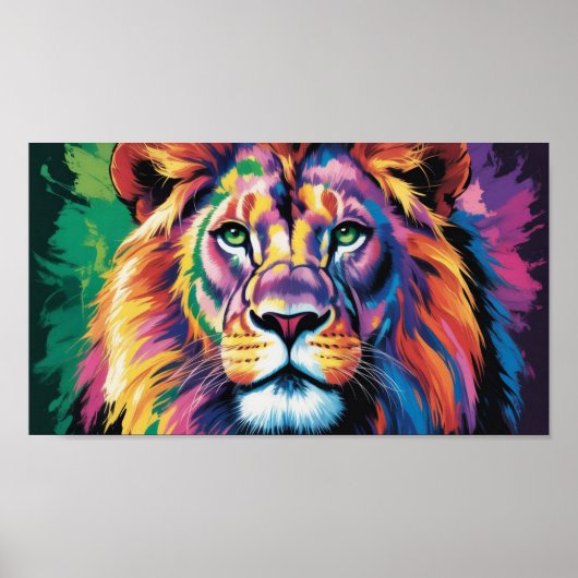 Majestic Rainbow Lion - Abstract Wildlife Portret Poster (Voorkant)