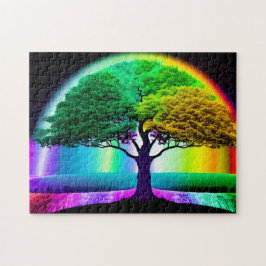 Majestic Rainbow Tree of Life Natuur's Wonder Legpuzzel