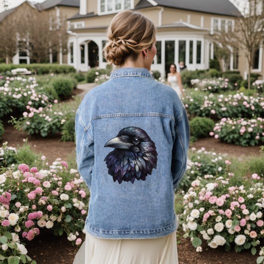 Majestic Raven Portret - raaf, vogel, wild Denim Jacket (Huwelijk Achterkant)