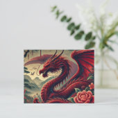 Majestic Red Dragon Briefkaart – Fantasy Art (Staand voorkant)