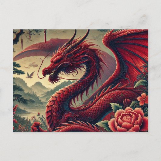 Majestic Red Dragon Briefkaart – Fantasy Art (Voorkant)