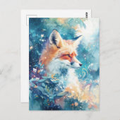 Majestic Red Fox in Teal Botanical Meadow Briefkaart (Voorkant / Achterkant)