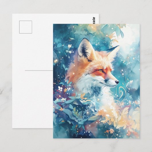 Majestic Red Fox in Teal Botanical Meadow Briefkaart (Voorkant / Achterkant)