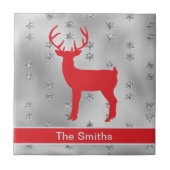 Majestic Red Reindeer Buck en Silver Stars Tegeltje (Voorkant)