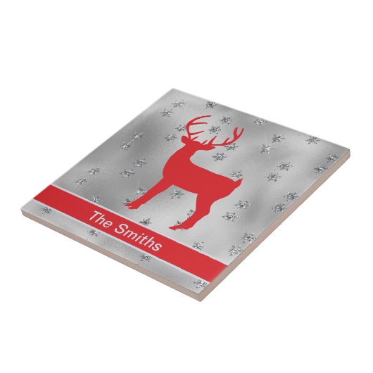 Majestic Red Reindeer Buck en Silver Stars Tegeltje (Zijkant)