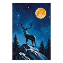 Majestic Reindeer by Moonlight Poster
