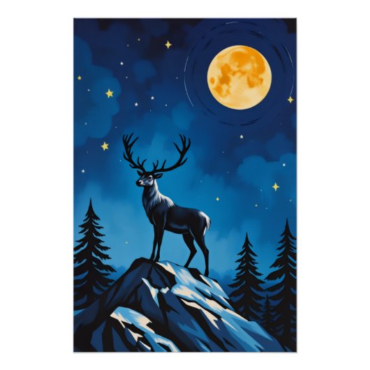 Majestic Reindeer by Moonlight Poster (Voorkant)