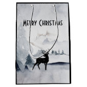 Majestic Reindeer Grey Waterverf Merry Kerstmis Medium Cadeauzakje (Voorkant)