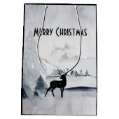 Majestic Reindeer Grey Waterverf Merry Kerstmis Medium Cadeauzakje (Achterkant)