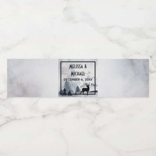 Majestic Rendier Grijs Waterverf Bruiloft Waterfles Etiket (Enkel label)