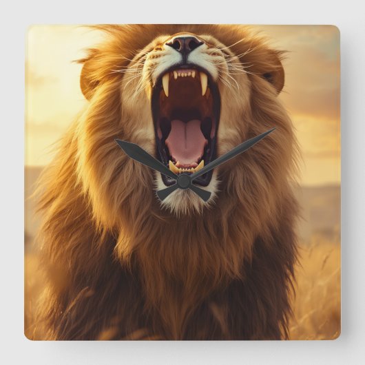 Majestic Roaring Lion Poster Vierkante Klok (Voorkant)
