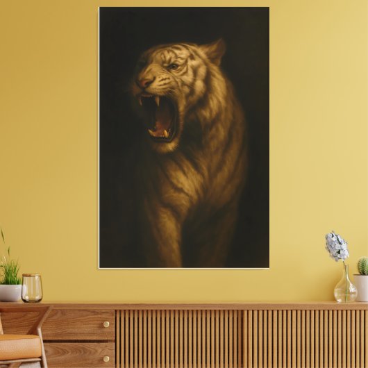 Majestic Roaring White Tiger – Fine Art Canvas (Insitu (Woonkamer))