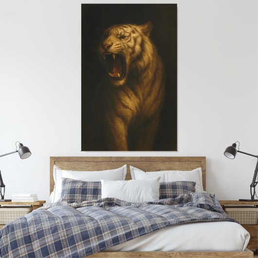 Majestic Roaring White Tiger – Fine Art Canvas Afdruk (Insitu (Slaapkamer))