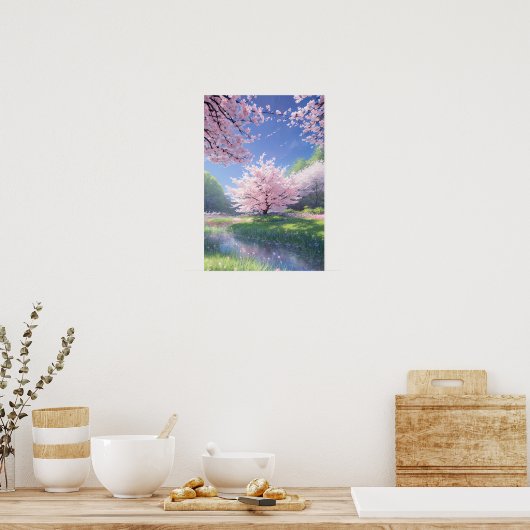 Majestic Sakura Stream Poster (Keuken)