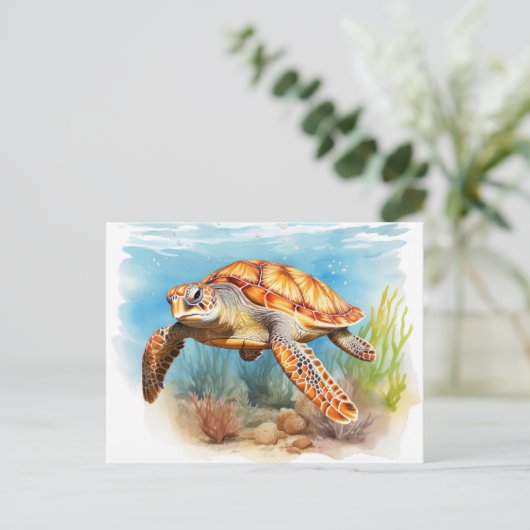 Majestic Sea Turtle in Motion Briefkaart (Staand voorkant)