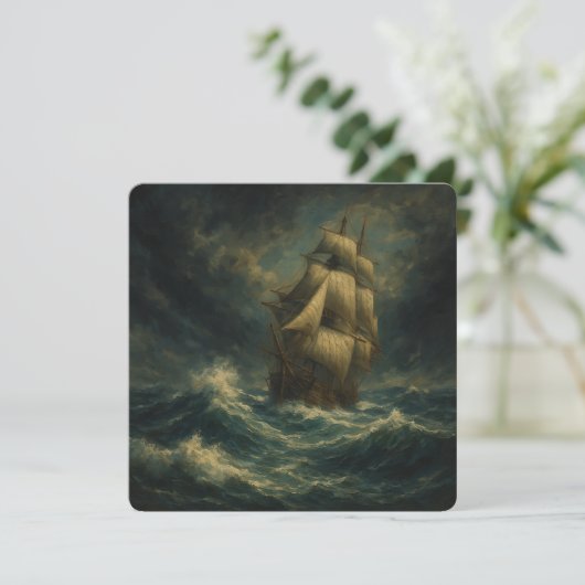 Majestic Ship at Sea Oil Art Greeting Card Kaart (Staand voorkant)