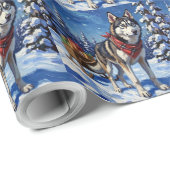 Majestic Siberian Husky Pulling Christmas Sled Cadeaupapier (Rol Hoek)