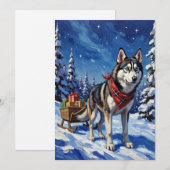 Majestic Siberian Husky Pulling Christmas Sled Feestdagenkaart (Voorkant / Achterkant)