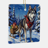 Majestic Siberian Husky Pulling Christmas Sled Keramisch Ornament (Rechts)