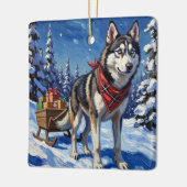Majestic Siberian Husky Pulling Christmas Sled Keramisch Ornament (Links)