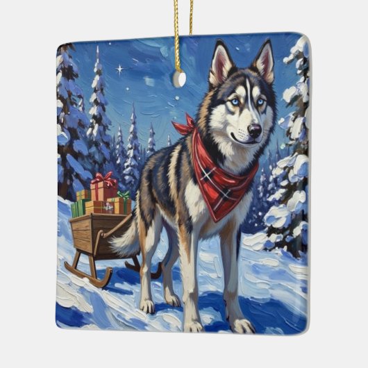 Majestic Siberian Husky Pulling Christmas Sled Keramisch Ornament (Links)