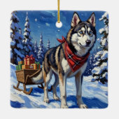 Majestic Siberian Husky Pulling Christmas Sled Keramisch Ornament (Achterkant)