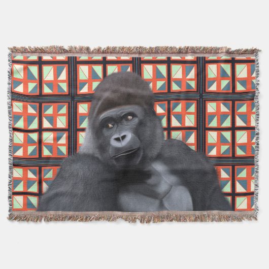 Majestic Sitting Gorilla Op Rode Geometrische Wild Deken (Voorkant)