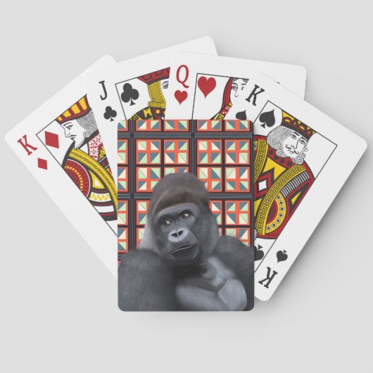 Majestic Sitting Gorilla Op Rode Geometrische Wild Pokerkaarten (Achterkant)