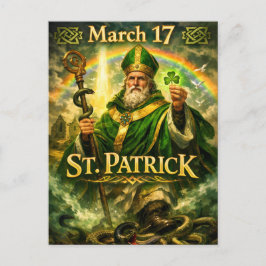 Majestic St. Patrick with Rainbow and Snakes Briefkaart