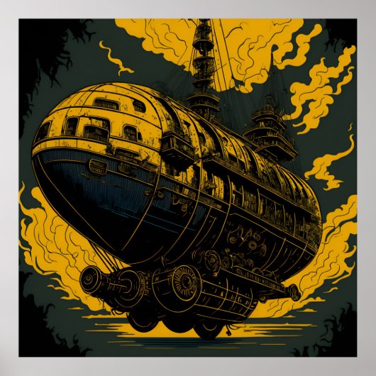 Majestic Steampunk Luchtschip Poster (Voorkant)