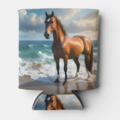 **"Majestic Stride: Trots bruin paard op het stran Blikjeskoeler (Voorkant)