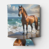 **"Majestic Stride: Trots bruin paard op het stran Blikjeskoeler (Achterkant)